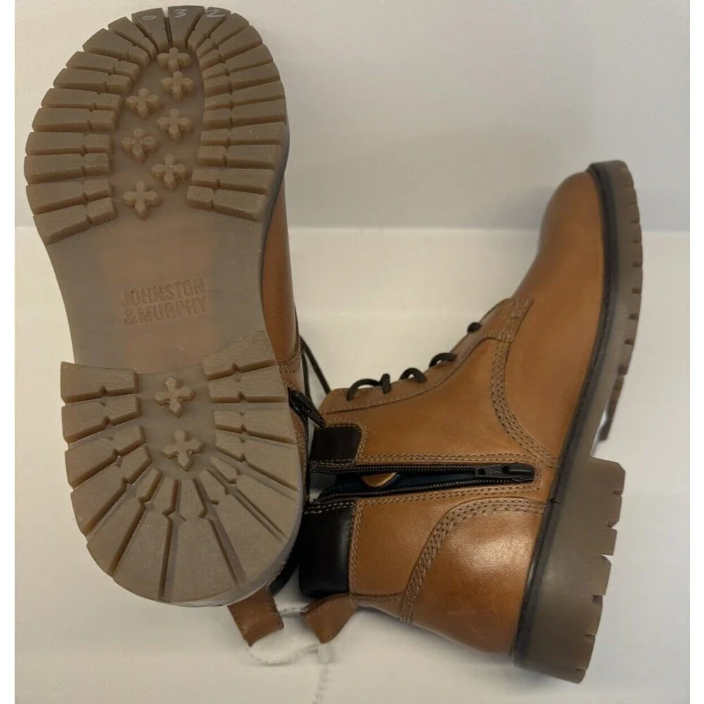 JONHSON & MURPHY boots Patterson Brown genuine Leather Lace Up Boy's youth 4M